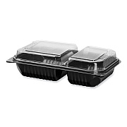 Solo Creative Carryouts Hinged Plastic Hot Deli Boxes, 2 Compartments, 8.05 x 11.5 x 2.95, Black/Clear, 100/Carton (919018PM94)