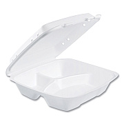 Dart Insulated Foam Hinged Lid Containers, 3-Compartment, 9.01 x 9.4 x 3.1, White, 200/Carton (DCC90HTPF3VR)