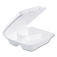 Dart Insulated Foam Hinged Lid Containers, 3-Compartment, 9.01 x 9.4 x 3.1, White, 200/Carton (DCC90HTPF3VR)