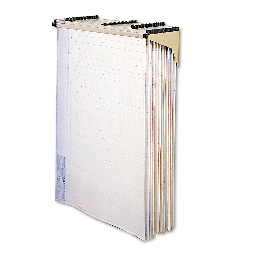 Safco Sheet File Drop/Lift Wall Rack, 12 Hanging Clamps, 43.75w x 11.5d x 7.75h, Sand (SAF5030)