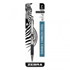 Zebra F-301 Ballpoint Pen, Retractable, Medium 1 mm, Black Ink, Stainless Steel/Black Barrel (27211)