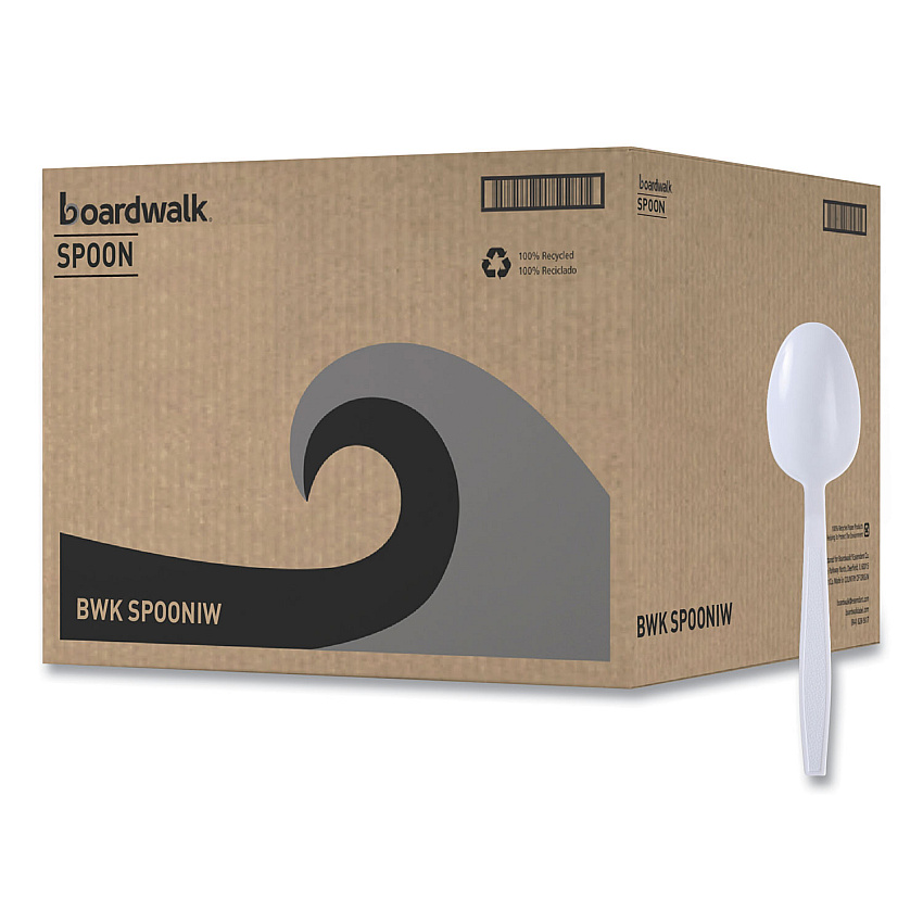 Boardwalk Mediumweight Wrapped Polypropylene Cutlery, Teaspoon, White, 1,000/Carton (BWKSPOONIW)