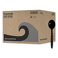 Boardwalk Heavyweight Wrapped Polypropylene Cutlery, Soup Spoon, Black, 1,000/Carton (BWKSSHWPPBIW)