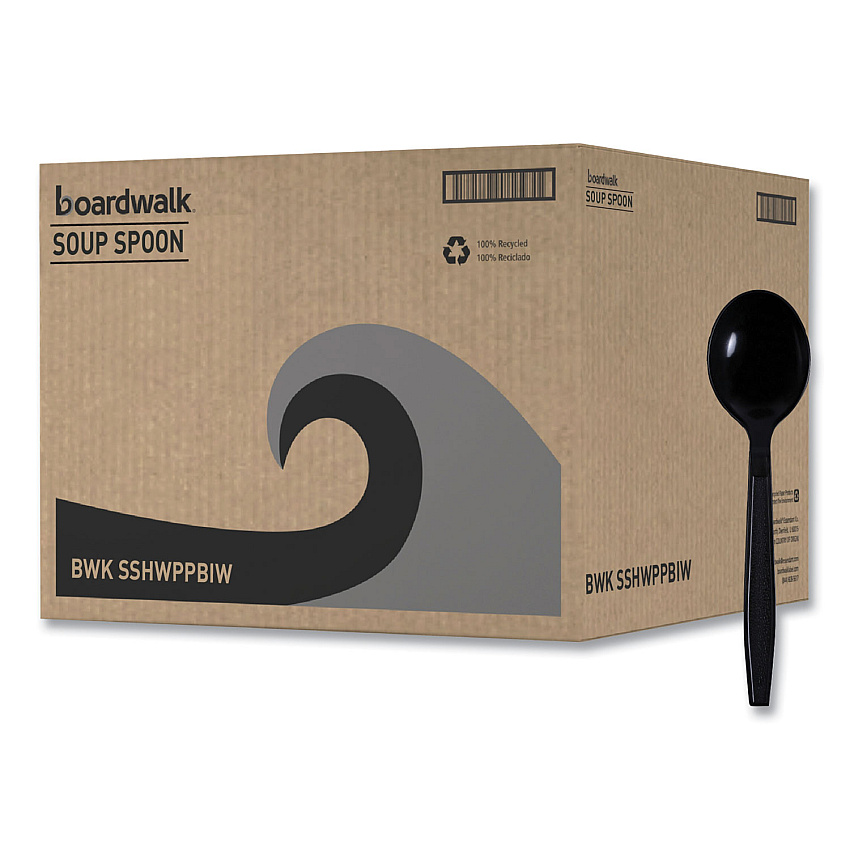 Boardwalk Heavyweight Wrapped Polypropylene Cutlery, Soup Spoon, Black, 1,000/Carton (BWKSSHWPPBIW)