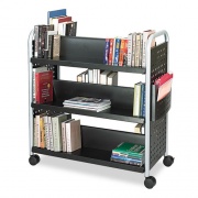 Safco Scoot Double-Sided Book Cart, Metal, 6 Shelves, 1 Bin, 41.25" x 17.75" x 41.25", Black (5335BL)