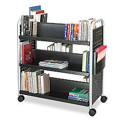 Safco Scoot Double-Sided Book Cart, Metal, 6 Shelves, 1 Bin, 41.25" x 17.75" x 41.25", Black (SAF5335BL)