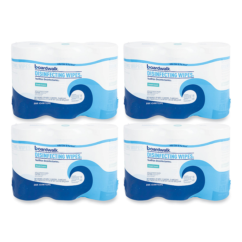 Boardwalk Disinfecting Wipes, 7 x 8, Fresh Scent, 75/Canister, 12 Canisters/Carton (BWK454W753CT)