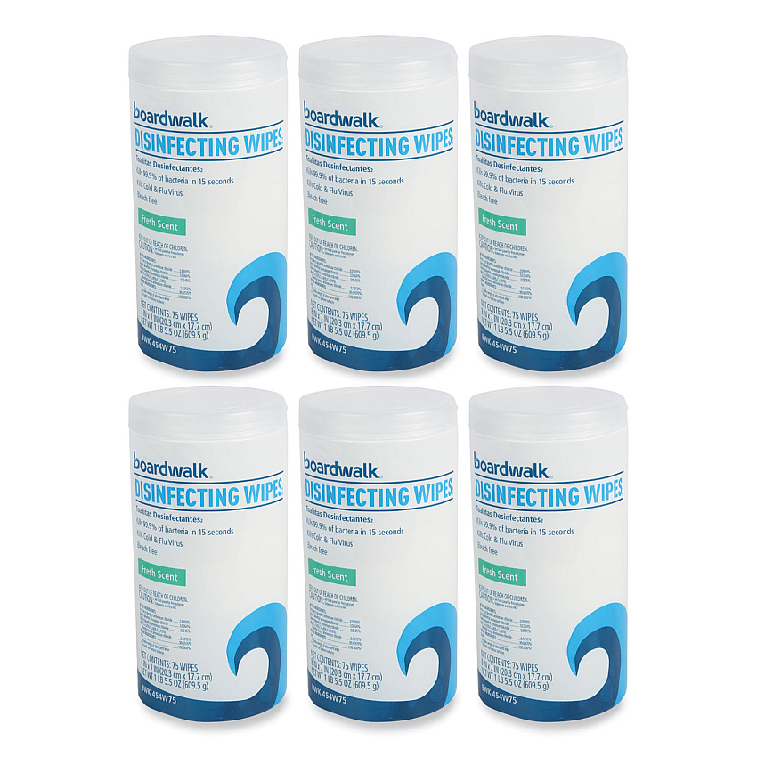 Boardwalk Disinfecting Wipes, 7 x 8, Fresh Scent, 75/Canister, 6 Canisters/Carton (BWK454W75)
