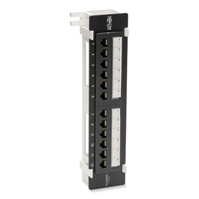Tripp Lite CAT6 Wall-Mount PoE Patch Panel 12-Port, Black, Ships in 7-10 Business Days (N250P12)