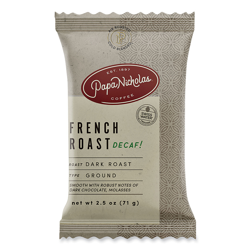 PapaNicholas Coffee Premium Coffee, Decaffeinated French Roast, 18/Carton (PCO25186)