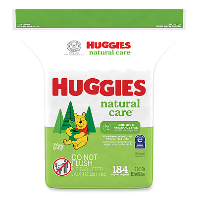 Huggies Natural Care Sensitive Baby Wipes, 1-Ply, 3.88 x 6.6, Unscented, White, 184/Pack, 3 Packs/Carton (KCC31816)