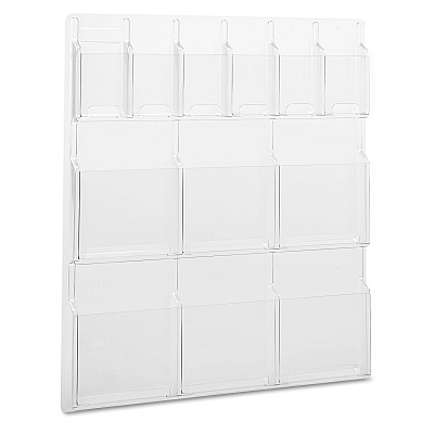 Safco Reveal Clear Literature Displays, 12 Compartments, 30w x 2d x 34.75h, Clear (SAF5606CL)
