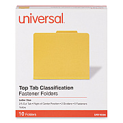 Universal Bright Colored Pressboard Classification Folders, 2" Expansion, 2 Dividers, 6 Fasteners, Letter Size, Yellow Exterior, 10/Box (UNV10304)