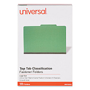 Universal Bright Colored Pressboard Classification Folders, 2" Expansion, 2 Dividers, 6 Fasteners, Legal Size, Emerald Green, 10/Box (UNV10312)