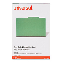 Universal Bright Colored Pressboard Classification Folders, 2" Expansion, 2 Dividers, 6 Fasteners, Legal Size, Emerald Green, 10/Box (UNV10312)