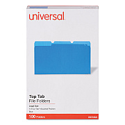 Universal Deluxe Colored Top Tab File Folders, 1/3-Cut Tabs: Assorted, Legal Size, Blue/Light Blue, 100/Box (UNV10521)