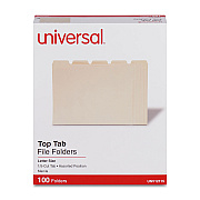 Universal Top Tab File Folders, 1/5-Cut Tabs: Assorted, Letter Size, 0.75" Expansion, Manila, 100/Box (UNV12115)