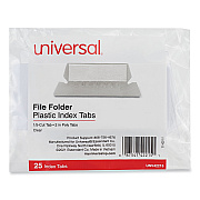 Universal Hanging File Folder Plastic Index Tabs, 1/5-Cut, Clear, 2.25" Wide, 25/Pack (UNV42215)
