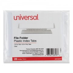 Universal Hanging File Folder Plastic Index Tabs, 1/3-Cut, Clear, 3.7" Wide, 25/Pack (43313)