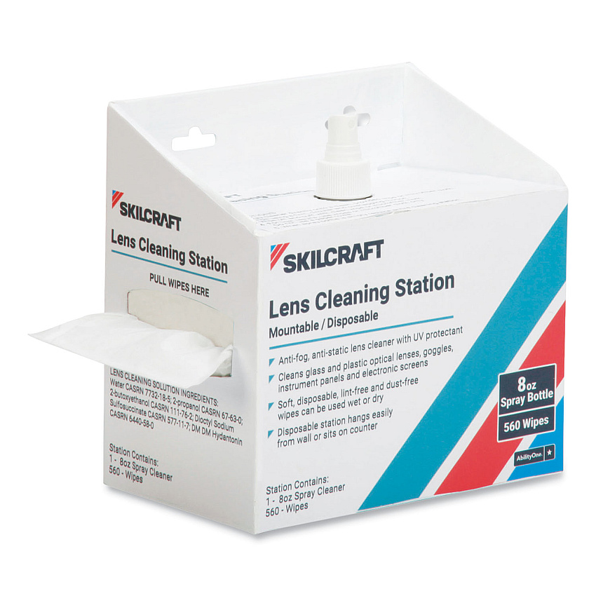 AbilityOne 654000NIB0080 SKILCRAFT Lens Cleaning Station, 8 oz Pump Bottle; 560 Wipes/Box