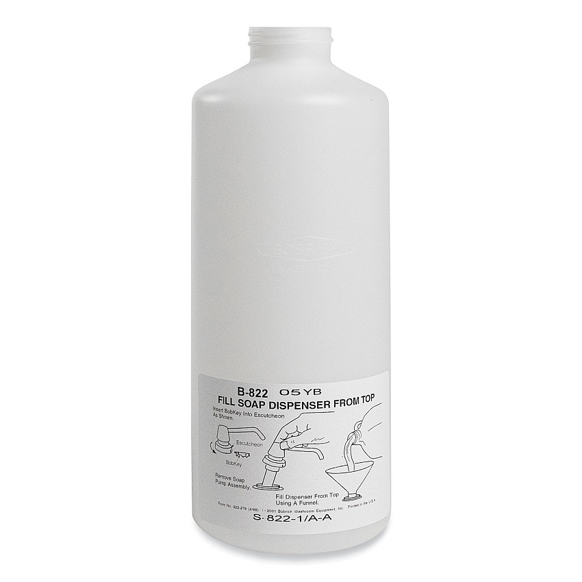 Bobrick Polyethylene Replacement Soap Container with Cap, 34 oz, Black/White (BOB82245)