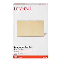 Universal Double-Ply Top Tab Manila File Folders, 1/3-Cut Tabs: Assorted, Legal Size, 0.75" Expansion, Manila, 100/Box (UNV16123)