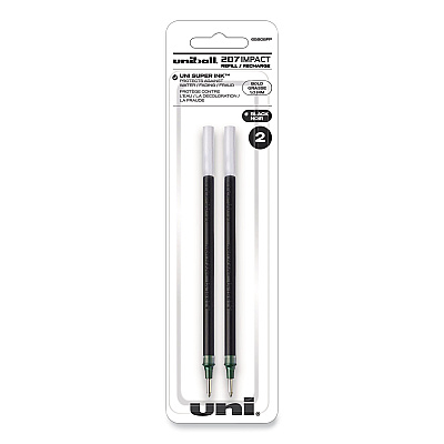 uniball 207 Impact Gel Stick Pen Refills, Bold 1 mm Conical Tip, Black Ink, 2/Pack (UBC65808)