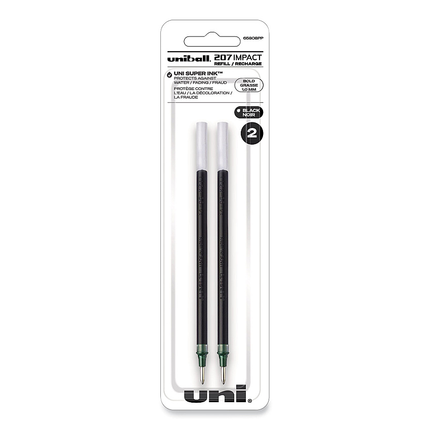 uniball 207 Impact Gel Stick Pen Refills, Bold 1 mm Conical Tip, Black Ink, 2/Pack (UBC65808)