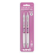uniball Signo 207 Gel Pen, Retractable, Medium 0.7 mm, Black Ink, Translucent Pink/Translucent White Barrel, 2/Pack (UBC1745148)