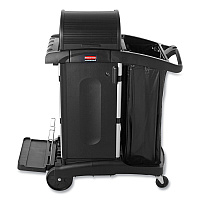 Rubbermaid Commercial High-Security Healthcare Cleaning Cart, Metal, 4 Shelves, 1 Bin, 22" x 48.25" x 53.5", Black (RCP9T7500BK)