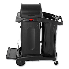 Rubbermaid Commercial High-Security Healthcare Cleaning Cart, Metal, 4 Shelves, 1 Bin, 22" x 48.25" x 53.5", Black (RCP9T7500BK)