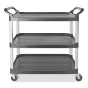 Rubbermaid Commercial Xtra Utility Cart with Open Sides, Plastic, 3 Shelves, 300 lb Capacity, 20" x 40.63" x 37.8", Gray (4091GRA)