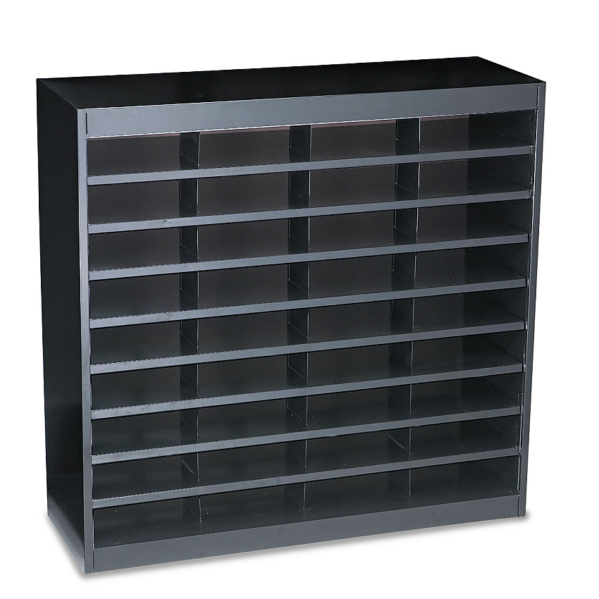 Safco Steel/Fiberboard E-Z Stor Sorter, 36 Compartments, 37.5 x 12.75 x 36.5, Black (SAF9221BLR)