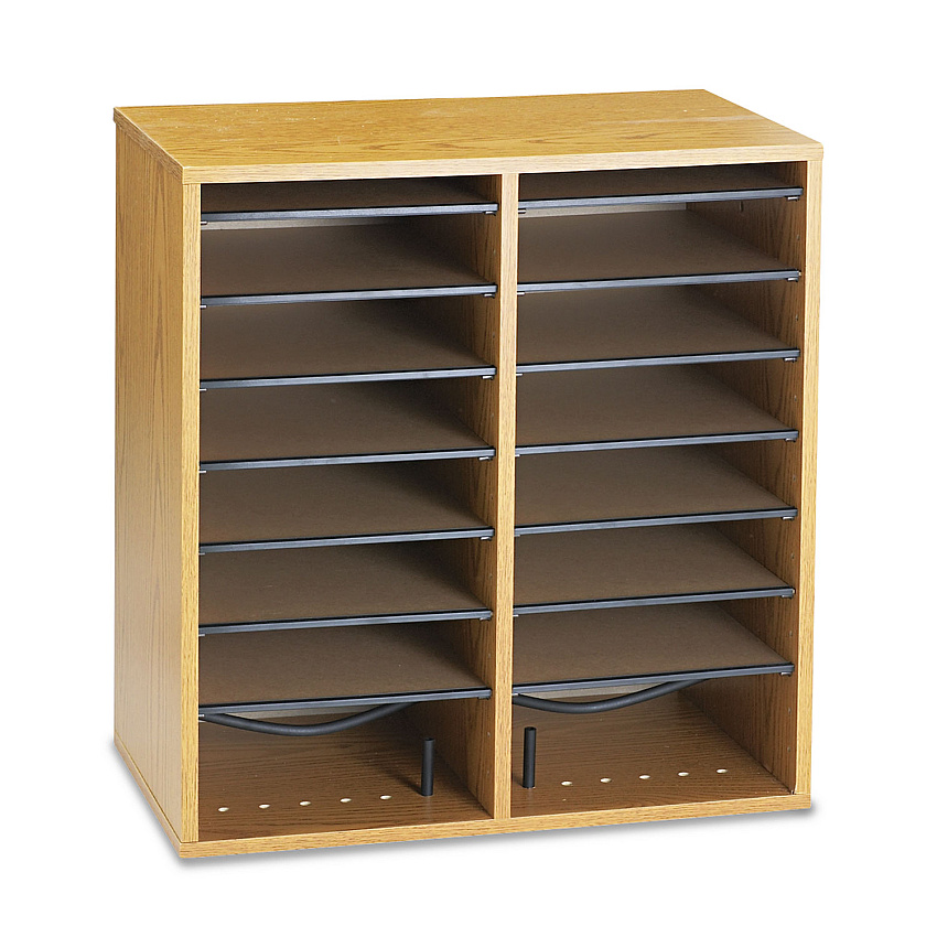 Safco Wood/Laminate Literature/CD Sorter, 16 Compartments, 19.5 x 11.75 x 21, Medium Oak (SAF9422MO)