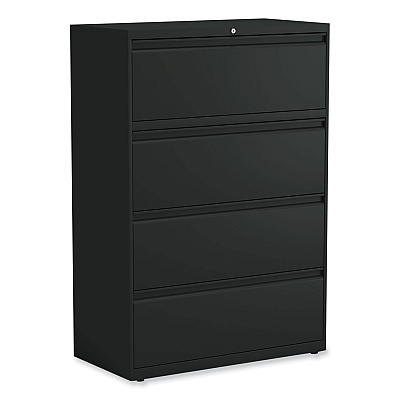 Alera Lateral File, 4 Legal/Letter-Size File Drawers, Black, 36" x 18.63" x 52.5" (ALEHLF3654BL)
