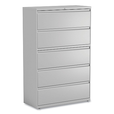 Alera Lateral File, 5 Legal/Letter/A4/A5-Size File Drawers, 1 Roll-Out Posting Shelf, Light Gray, 42" x 18.63" x 67.63" (ALEHLF4267LG)