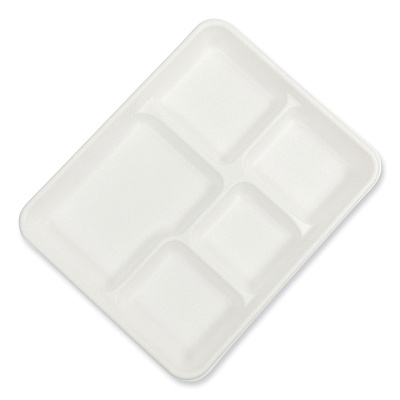AmerCareRoyal Bagasse PFAS-Free Food Tray, 5-Compartment, 8.26 x 10.23 x 0.94, White, Bamboo/Sugarcane, 500/Carton (RPPTL15TNPFA)