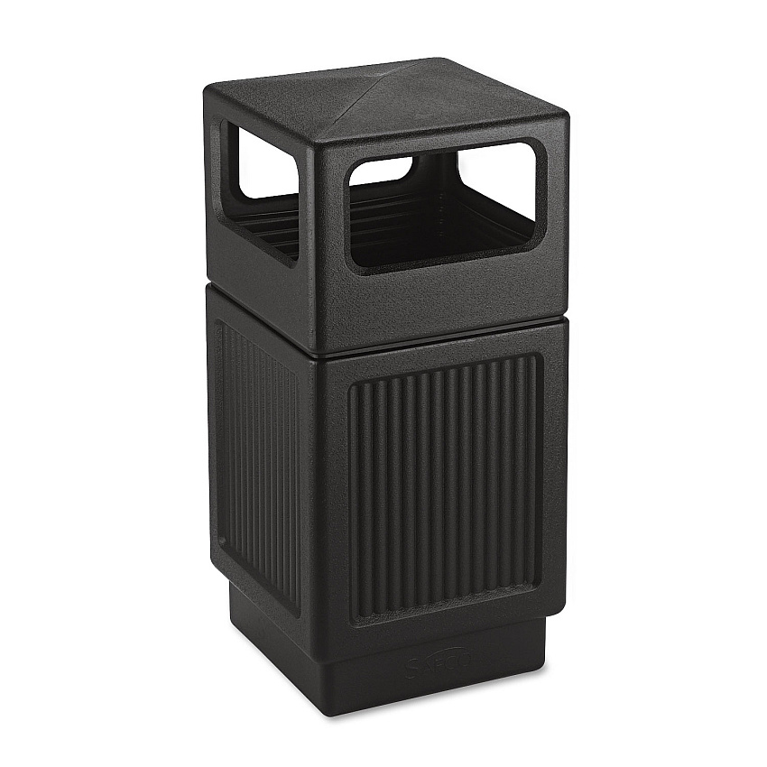Safco Canmeleon Recessed Panel Receptacles, Side-Open, 38 gal, Polyethylene, Black (SAF9476BL)