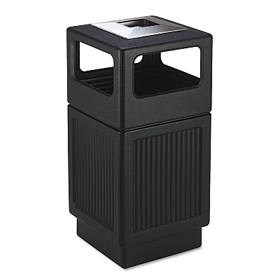 Safco Canmeleon Recessed Panel Receptacles, 38 gal, Polyethylene, Black (SAF9477BL)