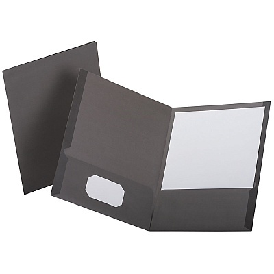 Oxford Linen Finish Twin Pocket Folders, 100-Sheet Capacity, 11 x 8.5, Light Gray, 25/Box (OXF53405)