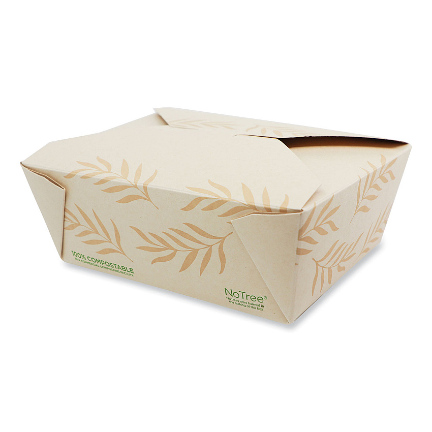 World Centric No Tree Folded Takeout Containers, 46 oz, 5.5 x 6.9 x 2.5, Natural, Sugarcane, 300/Carton (WORTONT8)