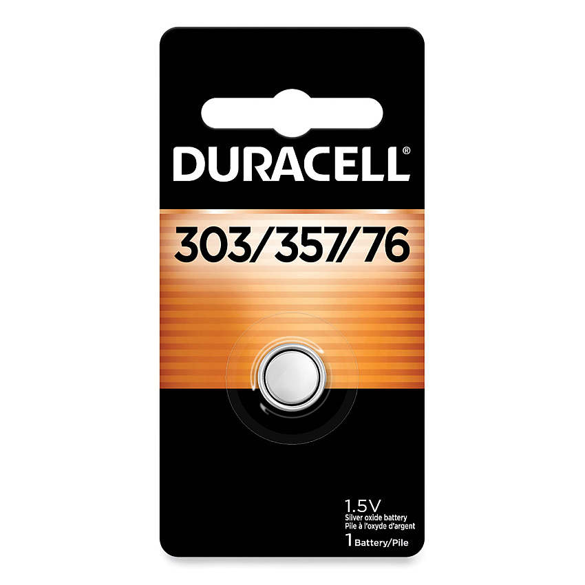 Duracell Button Cell Battery, 303/357, 1.5 V, 6/Box (DURD303357BX)
