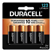 Duracell Specialty High-Power Lithium Batteries, 123, 3 V, 4/Pack (DURDL123AB4PK)