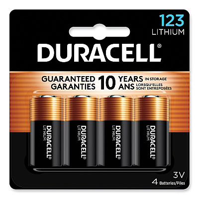 Duracell Specialty High-Power Lithium Batteries, 123, 3 V, 4/Pack (DURDL123AB4PK)