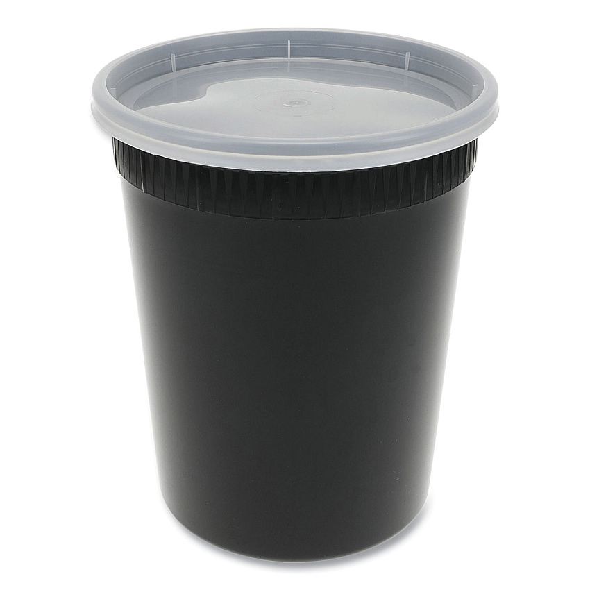Pactiv Evergreen Newspring DELItainer Microwavable Container, 32 oz, 4.55 x 4.55 x 5.55, Black/Clear, Plastic, 240/Carton (PCTYSD2532B)