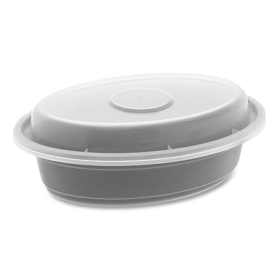 Pactiv Evergreen Newspring VERSAtainer Microwavable Containers, Oval, 8 oz, 5.7 x 4 x 1.45, Black/Clear, Plastic, 150/Carton (PCTOC08B)