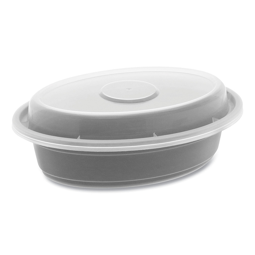Pactiv Evergreen Newspring VERSAtainer Microwavable Containers, Oval, 8 oz, 5.7 x 4 x 1.45, Black/Clear, Plastic, 150/Carton (PCTOC08B)