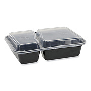 Pactiv Evergreen Newspring VERSAtainer Microwavable Containers, Rectangular, 2-Compartment, 30 oz, 6 x 8.5 x 2.5, Black/Clear, Plastic, 150/CT (PCTNC8288B)