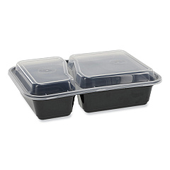 Pactiv Evergreen Newspring VERSAtainer Microwavable Containers, Rectangular, 2-Compartment, 30 oz, 6 x 8.5 x 2.5, Black/Clear, Plastic, 150/CT (PCTNC8288B)