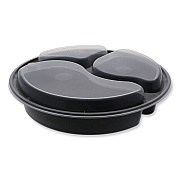Pactiv Evergreen Newspring VERSAtainer Microwavable Containers, Round, 3-Compartment, 39 oz, 9 x 9 x 2.25, Black/Clear, Plastic, 150/Carton (PCTNC9388B)